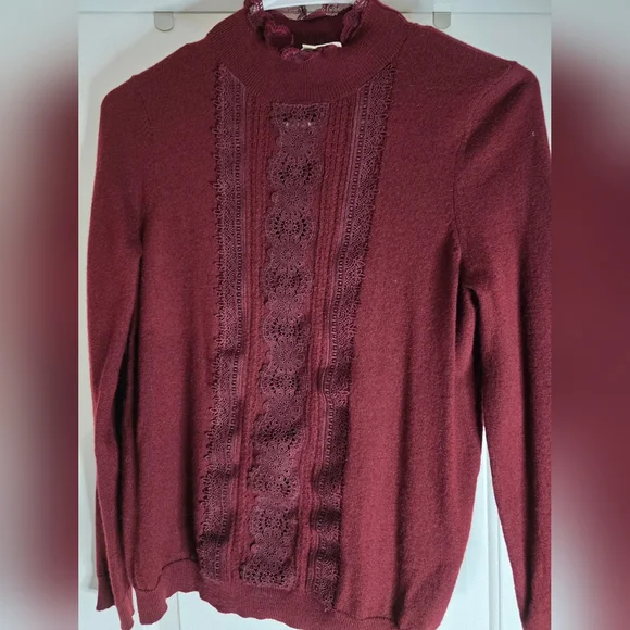 🍷 Sézane Kate Jumper in Burgundy | Size SMALL | Lace Detail Sweater - Picture 4 of 6